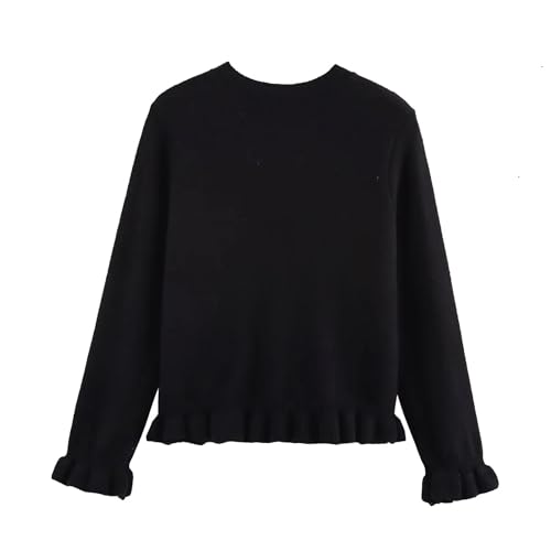 Image of FindThy Women's Cropped Cardigan Sweater Trendy Crewneck Ruffle Long Sleeve Button Down Knitwear Tops