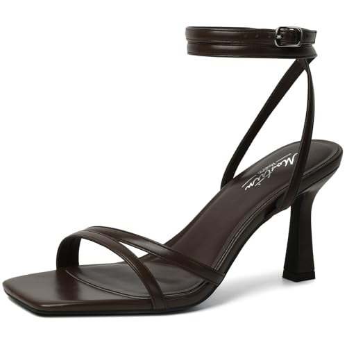 Image of Mostrin Womens Sandals Strappy Heels for Women Ankle Strap Lace Up Heels Square Open Toe Heels Tie Up Stiletto High Heeled Sandals for Prom, Party, Daily Wear