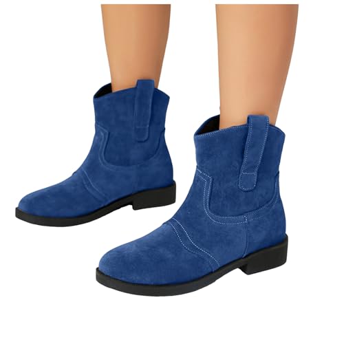 Ankle Boots For Women Low Heel Women's Mid Calf Boot Almond Round Toe Chunky Heeled Comfort Dressy Slouchy Booties The Western Cowgirl Bootie Fashion4