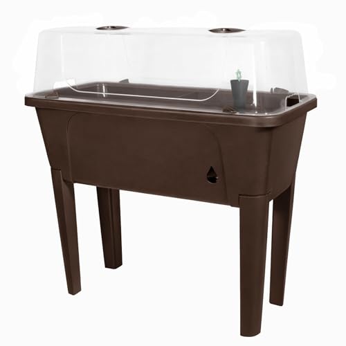 Garden Elements Brown Elevated Raised Garden Bed 29.5 x 15 - Self-Watering Planter Box with Ventilated Grow Dome for Indoor/Outdoor Vegetables Herbs & Seed Starting
