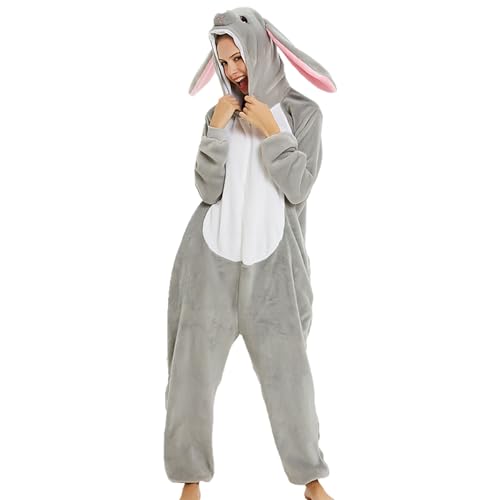 Mono unisex, disfraz de animal, traje de animal, pelele camisón pijama, sudadera con capucha, ropa de dormir, cosplay, cartón 3D, kigurumi, carnaval, adulto, gris oscuro, M