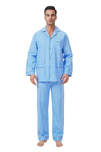 Image of GLOBAL Mens Pajamas Set, 100% Cotton Woven Drawstring Sleepwear Set with Top and Pants /Bottoms