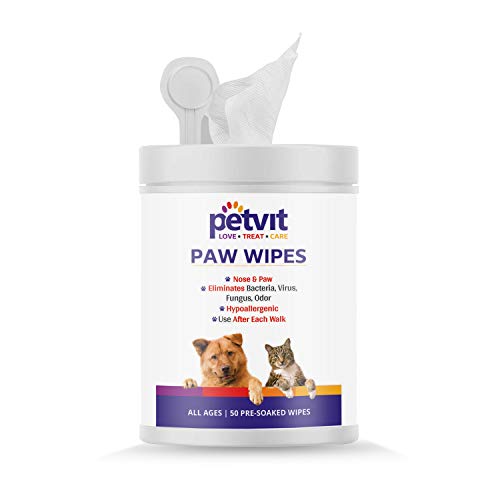 Petvit Nose and Paw Wipes Piece for Eliminates Bacteria, Virus, Fungus, Odor – Fragrance Less 50 Wipes |for All Age Group