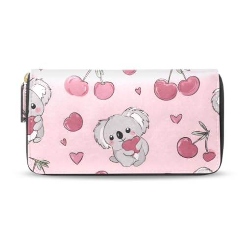 Long Wallets Leather Bifold Wallet for Women Koala Cute Pink with Zipper Credit Card Holder Large Capacity