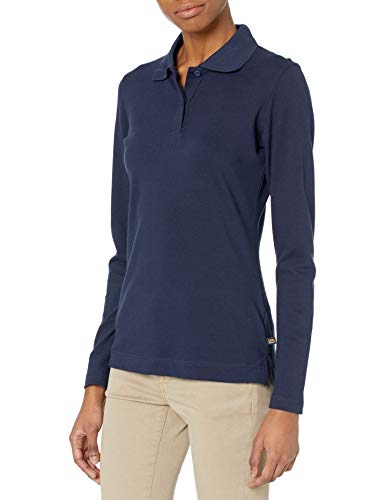 Lee Uniforms Junior's Long Sleeve Stretch Pique Polo Shirt, Navy, Large