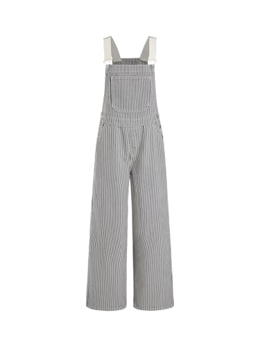 CIDER Overalls for Women Striped Denim Jumpsuits With Pockets Buckle