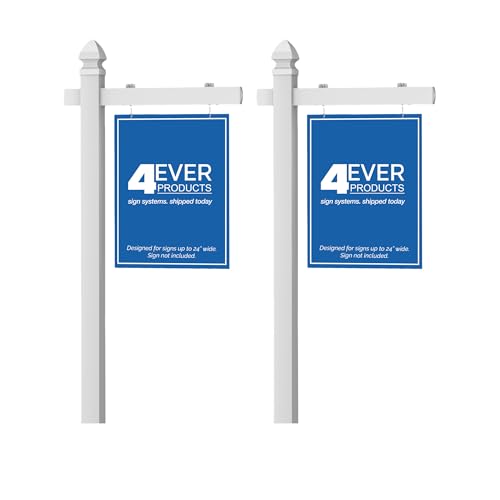 4Ever Products Vinyl PVC Real Estate Sign Post - White - 5' Tall Post - 2 Pack
