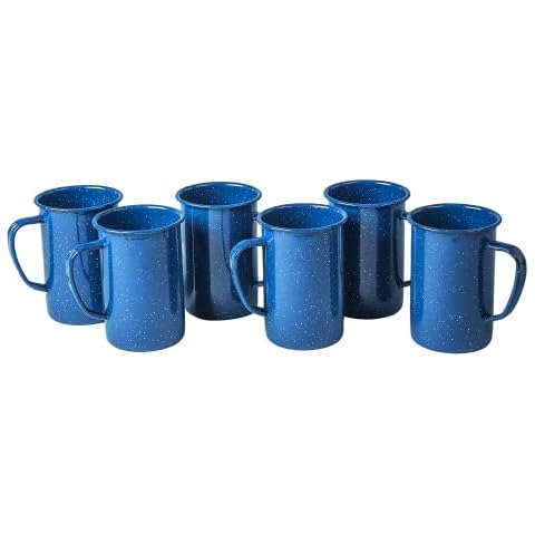 Cinsa 6 Piece Mug Set, 20 oz (Royal Speckled Blue), Enamelware mugs for Indoor & Outdoor. Durable and Reusable. Cover