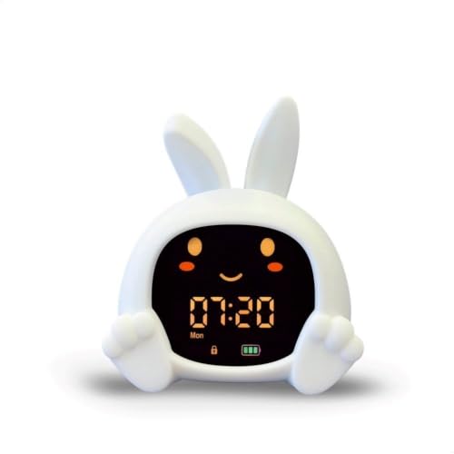 ZAZU Sarah Sleeptrainer dla dzieci – lampka nocna (5 kolorów), urządzenie dźwiękowe, budzik z 6 dźwiękami, otwieranie i zamykanie oczu, możliwość ponownego ładowania, w zestawie USB