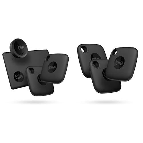 Tile Essentials (2022) Key Finder - Pack of 4 (2 Black Mates, 1 Slim, 1 Sticker) & Mate (2022) Bluetooth Item Finder, 3 Pack, 60m finding range, works with Alexa & Google Home