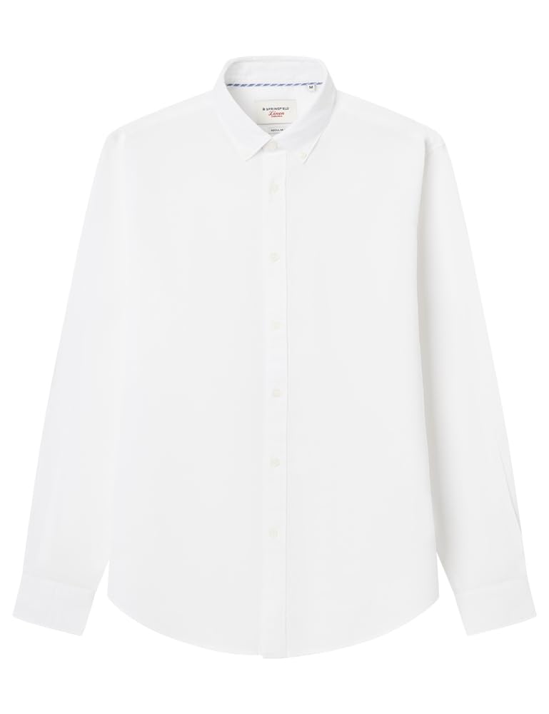 SPRINGFIELD Linen Basic European Flax Shirt Men, Standard White, XL