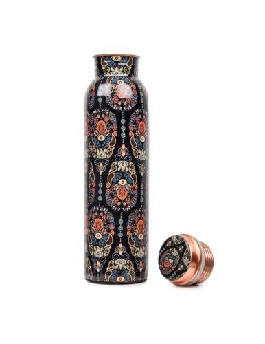 Image of Pure Copper Water bottle | 100% Pure Copper Water Bottle I Leak Proof & Rust Proof I Copper Bottle for Home, School & Office | Matte Finish (Black Kery, 1)