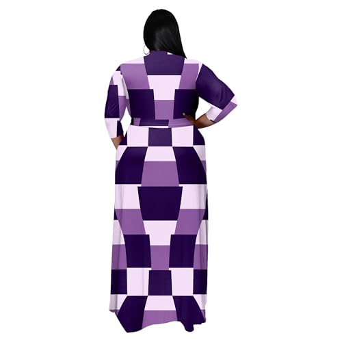 Image of Runwind Plus Size Dresses for Women Floral Maxi Dress Flowy 3 /4 Sleeve with Belt
