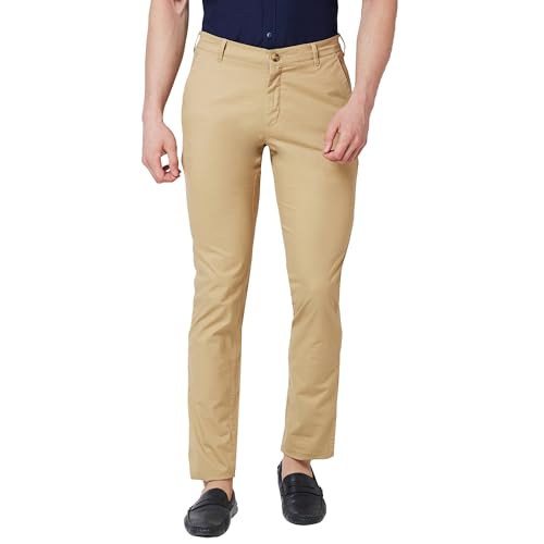 Image of Colorplus Men's Cotton Blend Solid Piece Dyed Pattern Contemporary Fit Flat Front Casual Trouser