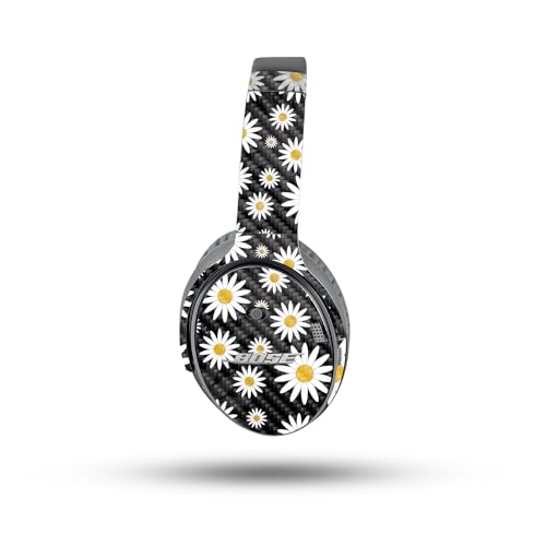 Image of MightySkins Carbon Fiber Skin Compatible with Bose QuietComfort 35 II Headphones - Daisies | Protective, Durable Textured Carbon Fiber Finish | Easy to Apply, Remove, and Change Styles