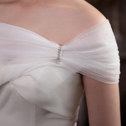 Tulle Bridal Shawl White Bridal Cape Detachable Wedding Shawls Shoulder Wrap for Wedding Party Prom Opera for Women 6