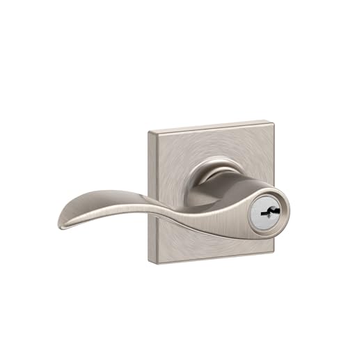 Image of SCHLAGE Accent Lever with Collins Trim Keyed Entry Lock in Satin Nickel - F51A ACC 619 COL