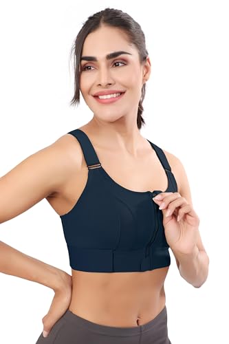 Image of Women Polyester Spandex High Impact Front Zip Sports Bra Fitness Criss Cross Back Crop Tops for Gym, Yoga & Workout - Size: M-4XL