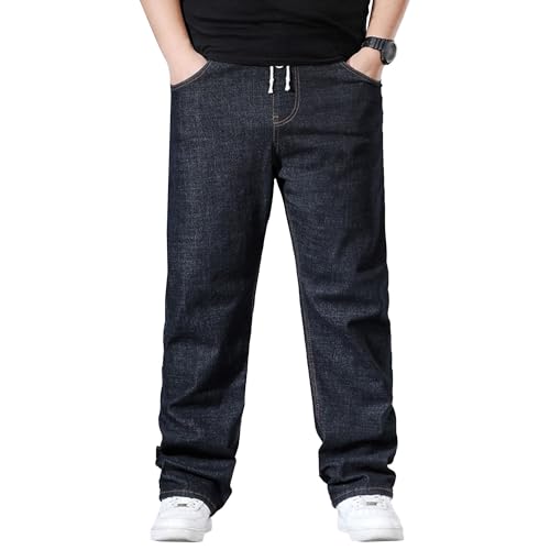 Men's Straight Loose Jean Sweatpants Casual Plus Size Baggy Jeans Wide Leg Elastic Waist Denim Pants