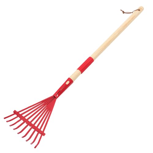 Gatuida Rastrillo Desmontable para Césped y Jardín Mango De Madera Rojo, Herramienta Multiusos para Jardinería Infantil Al Aire Libre, Liviano y Fácil De Manejar para Niños