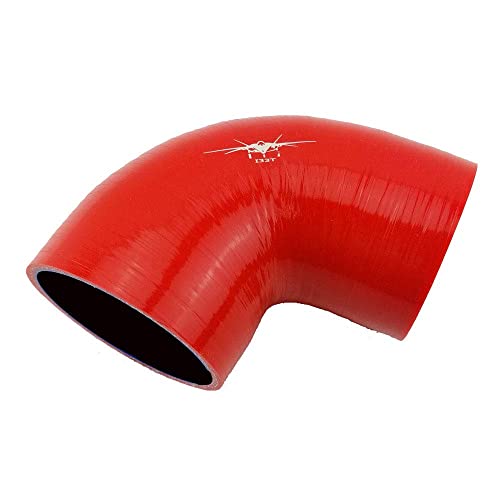 I33T 4-Ply Reinforced 90 Degree Elbow Reducer Coupler Silicone Hose, Leg Length 4.72 Inches / 120 mm, ID 2 Inches to 3 Inches (51 mm to 76 mm), Wall Thickness 0.2 Inches / 5 mm - Red