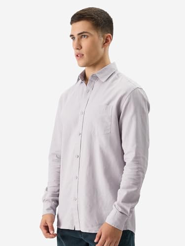 Image of The Souled Store Solid Linen: Beige Color Men and Boys Regular Outdoor Fit Full Sleeve Collared Neck Spread Collar Casual Wear Stylish Comfortable Premium Elegant Cotton Shirts