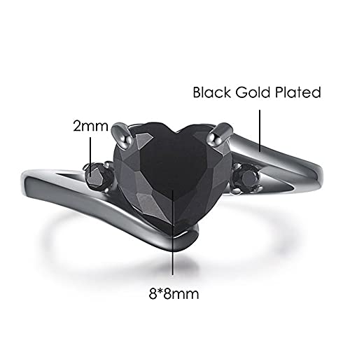 Black Gold Plated Heart Shaped Stone Solitaire Style Wedding Engagement Promise Statement Ring4