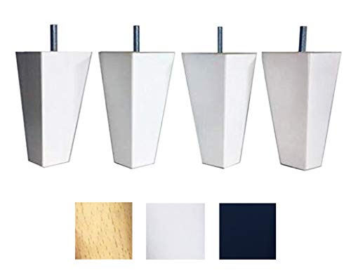 4 patas de madera maciza de haya blancas,para muebles pies para renovar o elevar muebles sofás sillones butacas armarios somieres. Natural y negro (blanco)