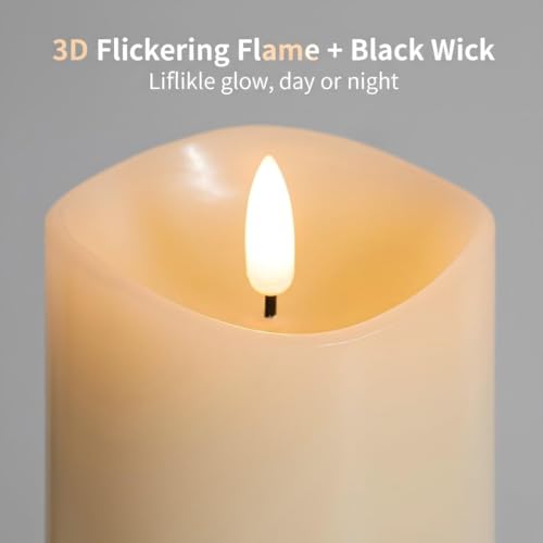 Image of 3 x 6 Inch Flameless Candles with Remote Set of 6 for Wedding Decor | 3 Inch Diameter, 6 Inch Height, Ivory Real Wax, Warm Flicker, Remote Timer, 2 AA Each
