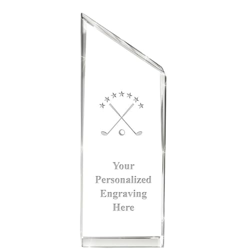 Crown Awards Personalized Crystal Trophy, 5" Engraved Golf Clubs and Ball Empire Crystal Award Prime