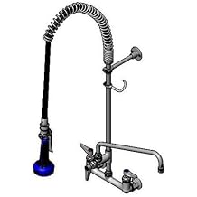 T&S Brass B-0133-14CRB8SK Easy Install Pre-Rinse Unit includes 8" Wall Mount, Ceramas, Club Handles, Swivel B-0108, B-0230-K