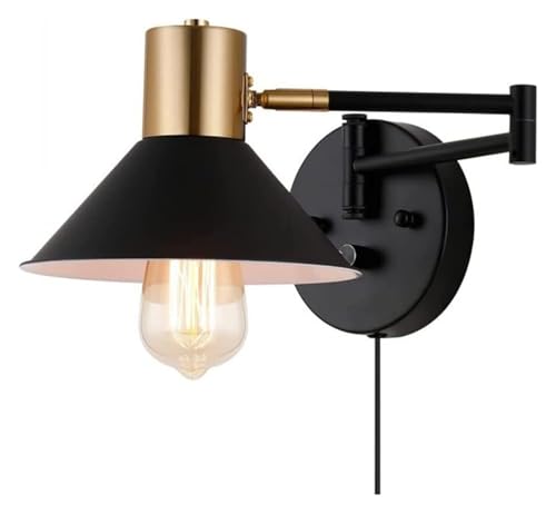 Aplique de Pared Negro con Enchufe y Cable E27, Aplique Industrial de Pared de 12 W con Interruptor y Brazo Largo, luz de Pared Ajustable y oscilante, lámpara de Techo Tipo araña.