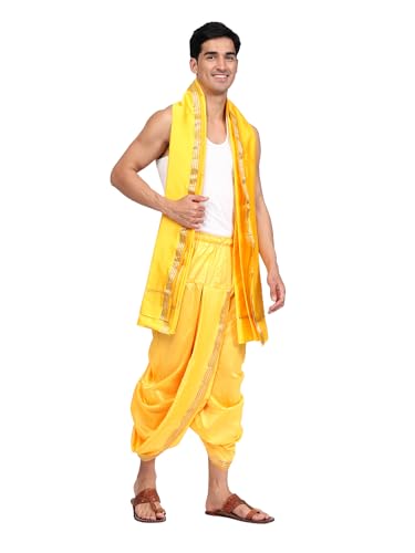 Image of Rameshwaram Fabrics Mens Ready to Wear Silk Dhoti with Angwastra Set - Pocket Dhothi