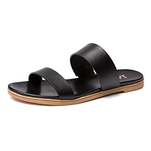 Image of LM Women's Slide Sandals Two Band Slip On Flat Sandals Casual Summer Sandals