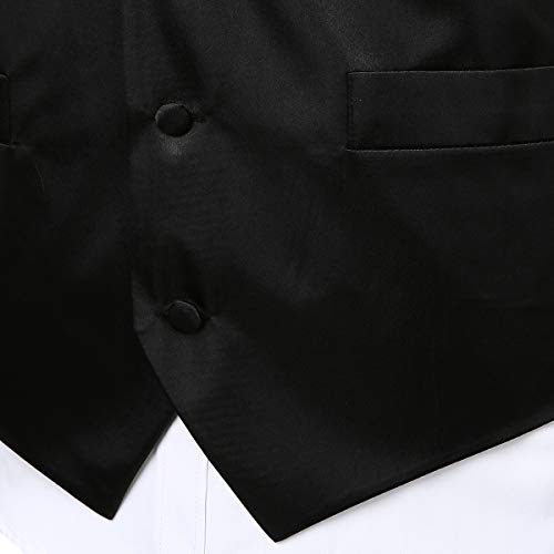 Zeroyaa Men's Solid 4Pc Shiny Satin Vest Necktie Bowtie Pocket Square Set For Suit Or Tuxedo Zlsv12 Black Large #TOP5