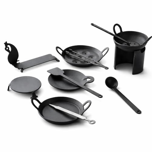 Image of Miniature Kitchen Set for Kids | Iron Toy Real Cooking Set with Stove, Tawa, Kadai & Utensils | Pretend Play Kitchen Set for Boys & Girls | Traditional Indian Mini Toy Set of 12pcs