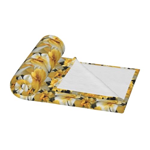 Couverture fleurie jaune grand format pour lit et canapé - 4