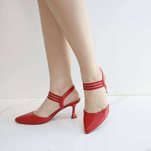 JENN ARDOR Women's Closed Toe Kitten Heels Slingback Pumps Elastic Ankle Strap Sandals Pointed Toe Wedding Prom Dress Shoes4