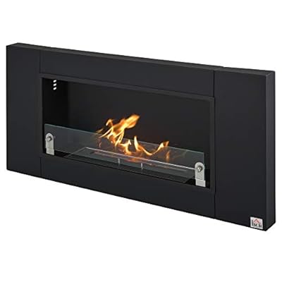 HOMCOM Ethanol Fireplace, 43.25" Wall-Mounted 0.73 Gal Stainless Steel Max 323 Sq. Ft., Burns up to 4 Hours, Black