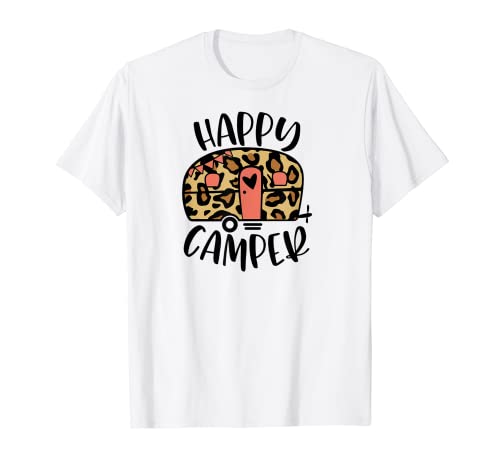 Happy Camper Trendy Leopard Camping Aventura Camiseta