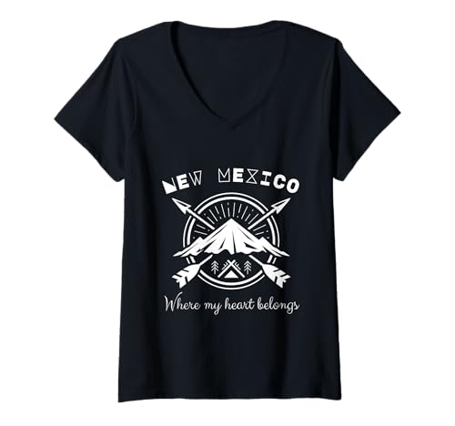 Mujer Donde pertenece mi corazón Nuevo México Viajes Camiseta Cuello V