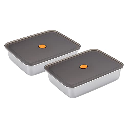 Navaris Bandejas para empanar - Set de 2X Bandeja de Acero Inoxidable con Tapa de Silicona - para Hacer croquetas Pescado rebozado harina - para Horno