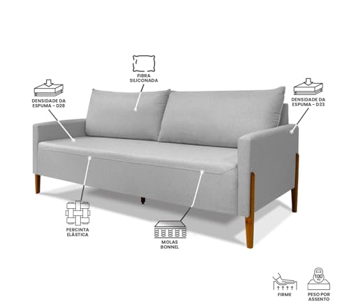 Sofá Elegance 2 Lugares 1,40m Linho Cinza Claro Clean Moderno Recepção Consultório