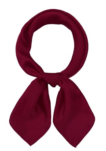 CHUNG Womens Scarf Satin Solid Color Fashion Girls Scarves bandana 50s Retro Emulation Silk Handbag Hair Ribbons Handkerchief Necktie Square 27.5 Burgundy