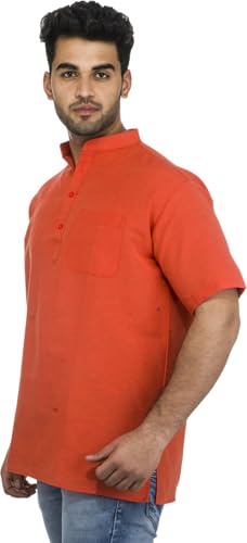 Image of Men's Cotton Short Kurta Without Pant | Mandarin Neck Short Kurta | Half Sleeve Casual Kurta | Traditional Ethnic Regular Kurta | Solid Plain Kurta for Men's (Pack of 1)
