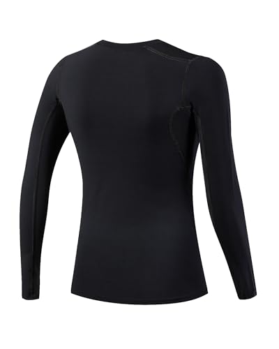 LWISMIL Black Womens Running Long Sleeve Tops Compression Shirts Cool Dry Moisture-Wicking Fitted Workout Athletic Top Base Layer Undershirt