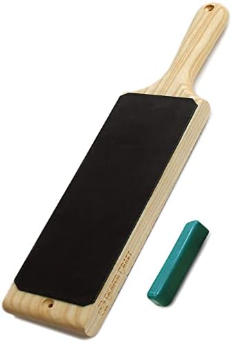 BeaverCraft LS1P1 Leather Strop 7cm x 20cm Paddle Strop with Compound Knife Strop Leather Strops for Sharpening Knives Leather Stropping Block Honing Strop Stropping Leather Strop with Compound