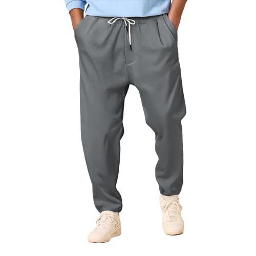 Casual Pants for Men Elastic Waist Drawstring Solid Color Straight Leg Lightweight Soft Touch Basic Lounge Pants