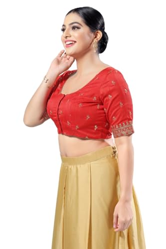 Image of Vamas Women's Silk Padded Self Design Half Sleeve Readymade Saree Blouse (X-1166.ELB)
