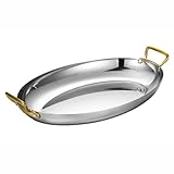 GZKDKZB Paellera española de Acero Inoxidable 304, Antiadherente, sin Revestimiento, para mariscos, Ovalada, con Asas remachadas, para hogares y restaurantes, 25,5 cm, Color Plateado